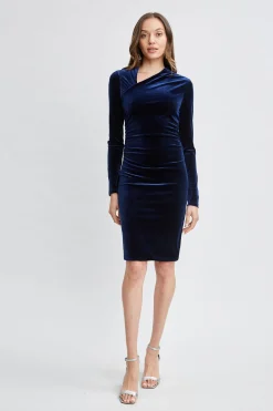 Elie Tahari Dresses & Jumpsuits|Suiting-Asymmetric Ruched Velvet Dress MIDNIGHT