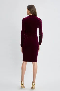 Elie Tahari Dresses & Jumpsuits|Suiting-Asymmetric Ruched Velvet Dress BURGUNDY