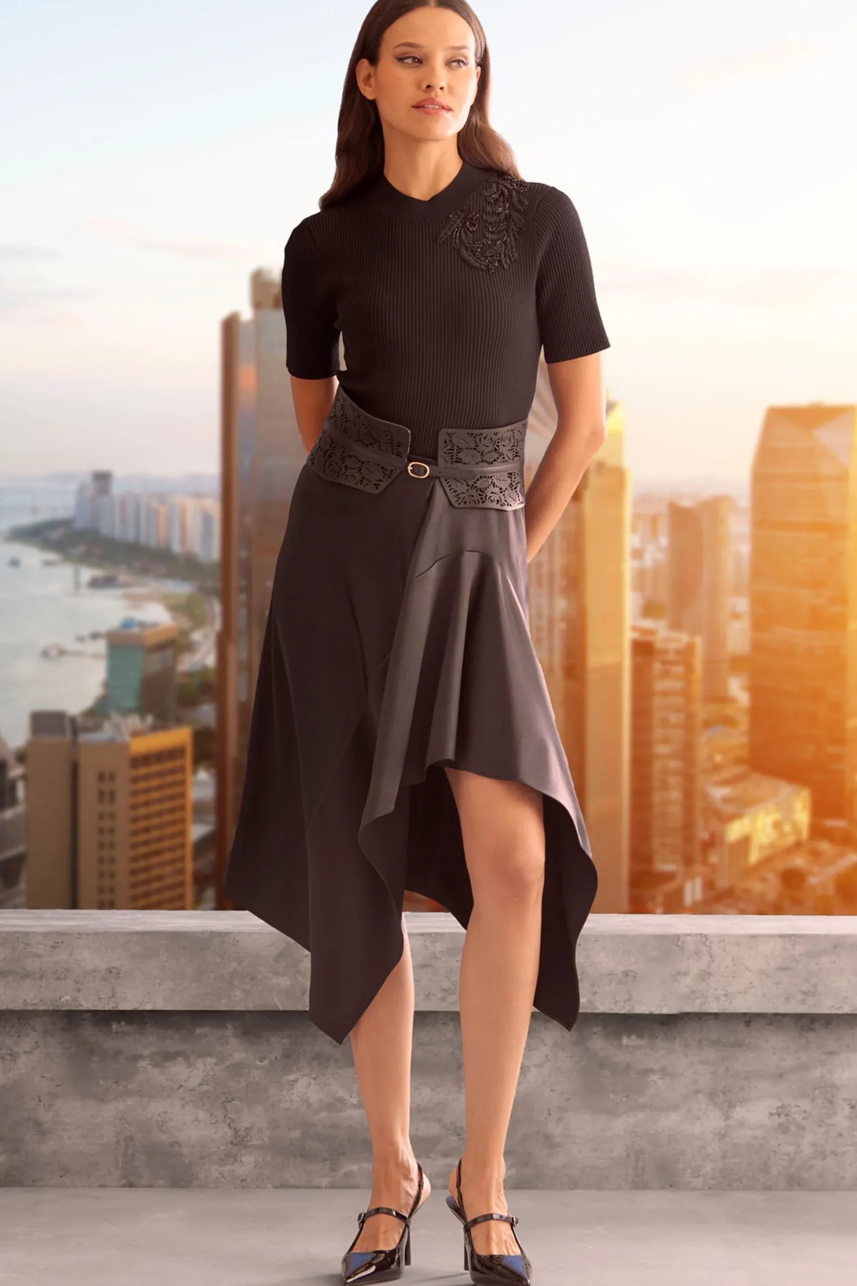 Elie Tahari Tops & Sweaters|Suiting-Beaded Rib Sweater BLACK