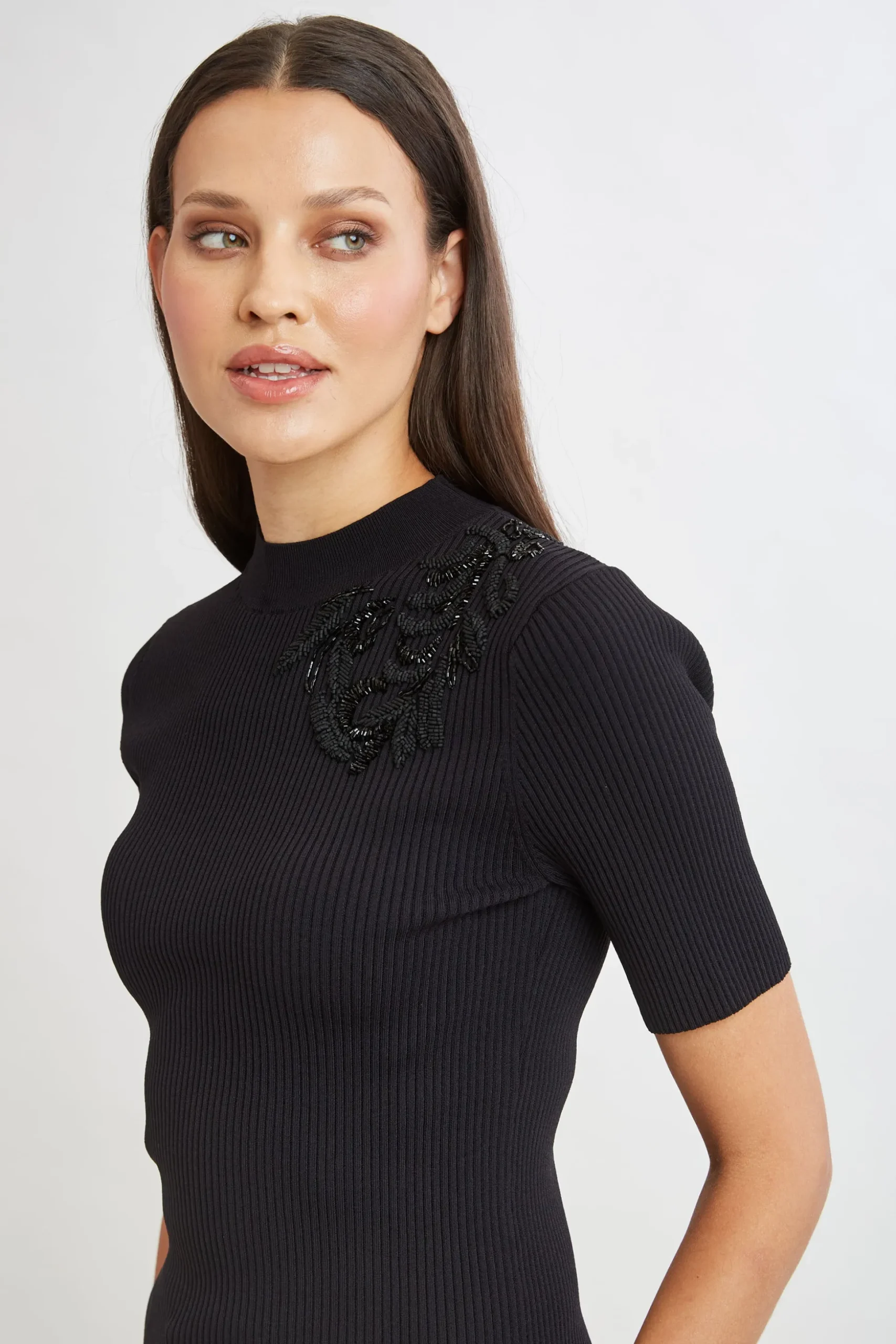 Elie Tahari Tops & Sweaters|Suiting-Beaded Rib Sweater BLACK