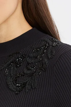 Elie Tahari Tops & Sweaters|Suiting-Beaded Rib Sweater BLACK