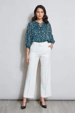 Elie Tahari Bottoms-Belted Crepe Pant SkyWhite