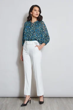 Elie Tahari Bottoms-Belted Crepe Pant SkyWhite