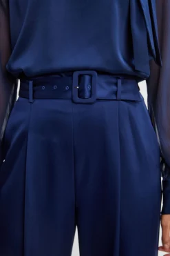 Elie Tahari Bottoms-Belted Satin Pleated Pant MIDNIGHT