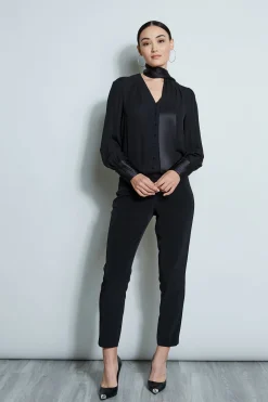 Elie Tahari Tops & Sweaters-Blouson Satin Tie Shirt BLACK