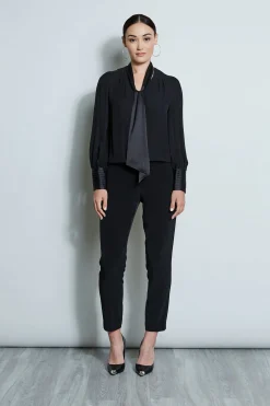Elie Tahari Tops & Sweaters-Blouson Satin Tie Shirt BLACK