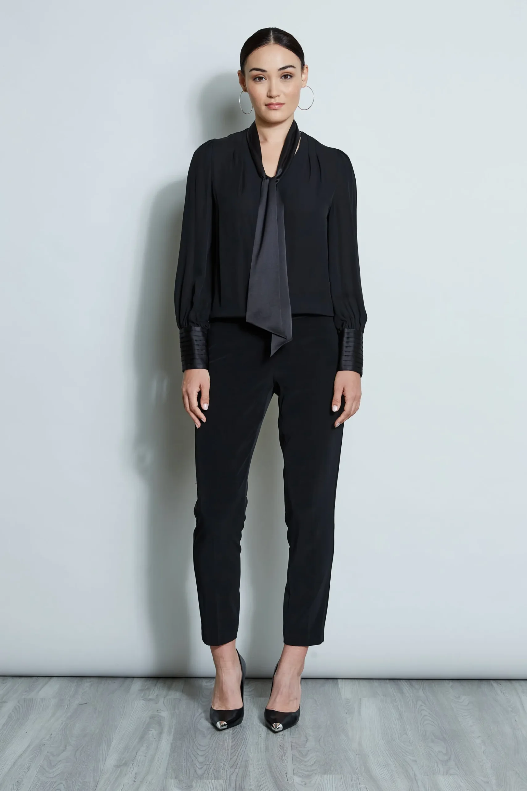 Elie Tahari Tops & Sweaters-Blouson Satin Tie Shirt BLACK