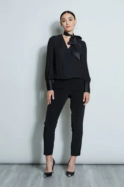 Elie Tahari Tops & Sweaters-Blouson Satin Tie Shirt BLACK