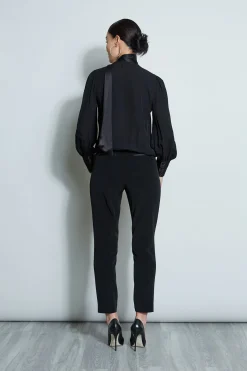 Elie Tahari Tops & Sweaters-Blouson Satin Tie Shirt BLACK