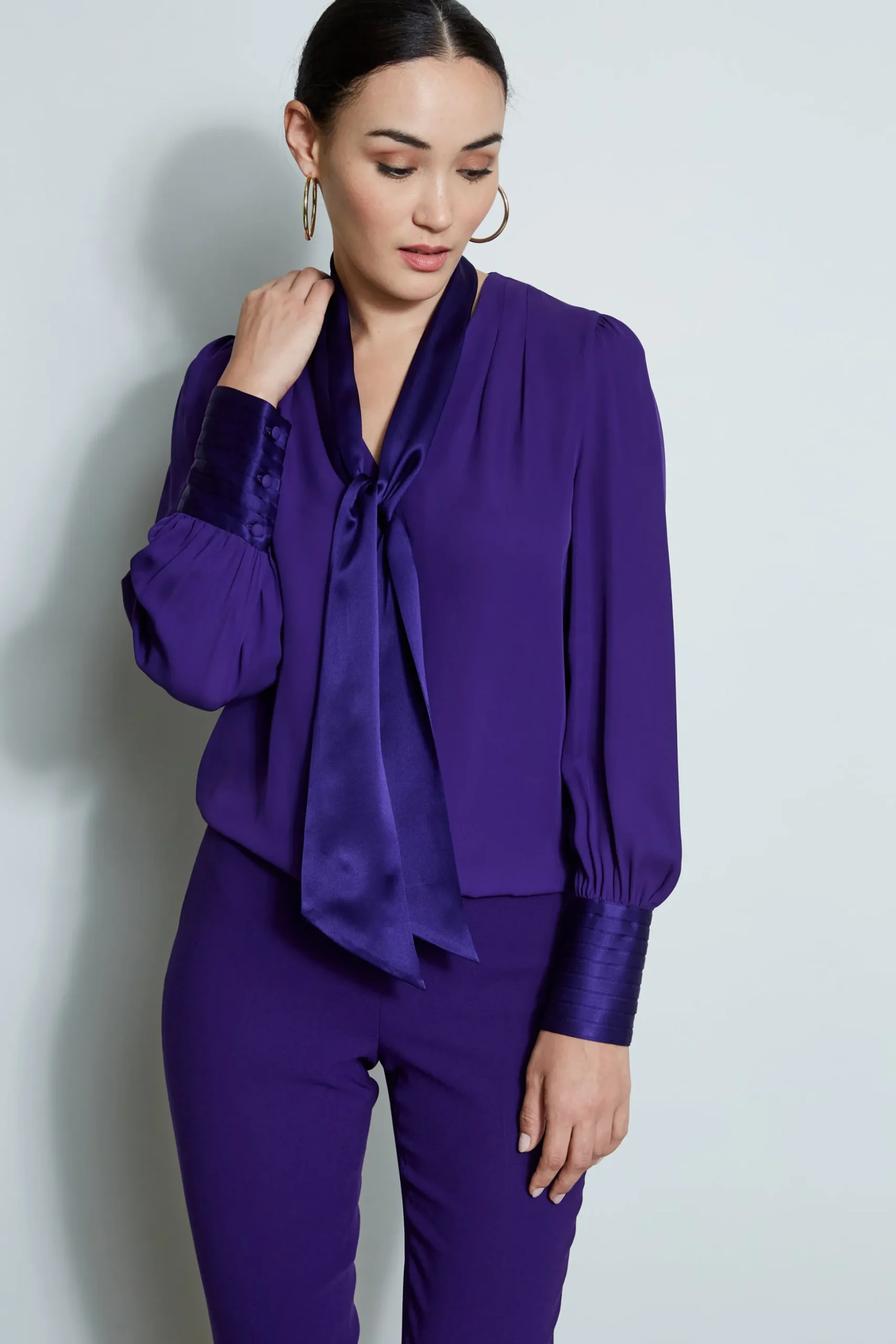 Elie Tahari Tops & Sweaters-Blouson Satin Tie Shirt WINTERPLUM
