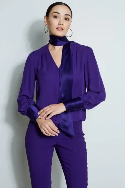 Elie Tahari Tops & Sweaters-Blouson Satin Tie Shirt WINTERPLUM