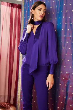 Elie Tahari Tops & Sweaters-Blouson Satin Tie Shirt WINTERPLUM