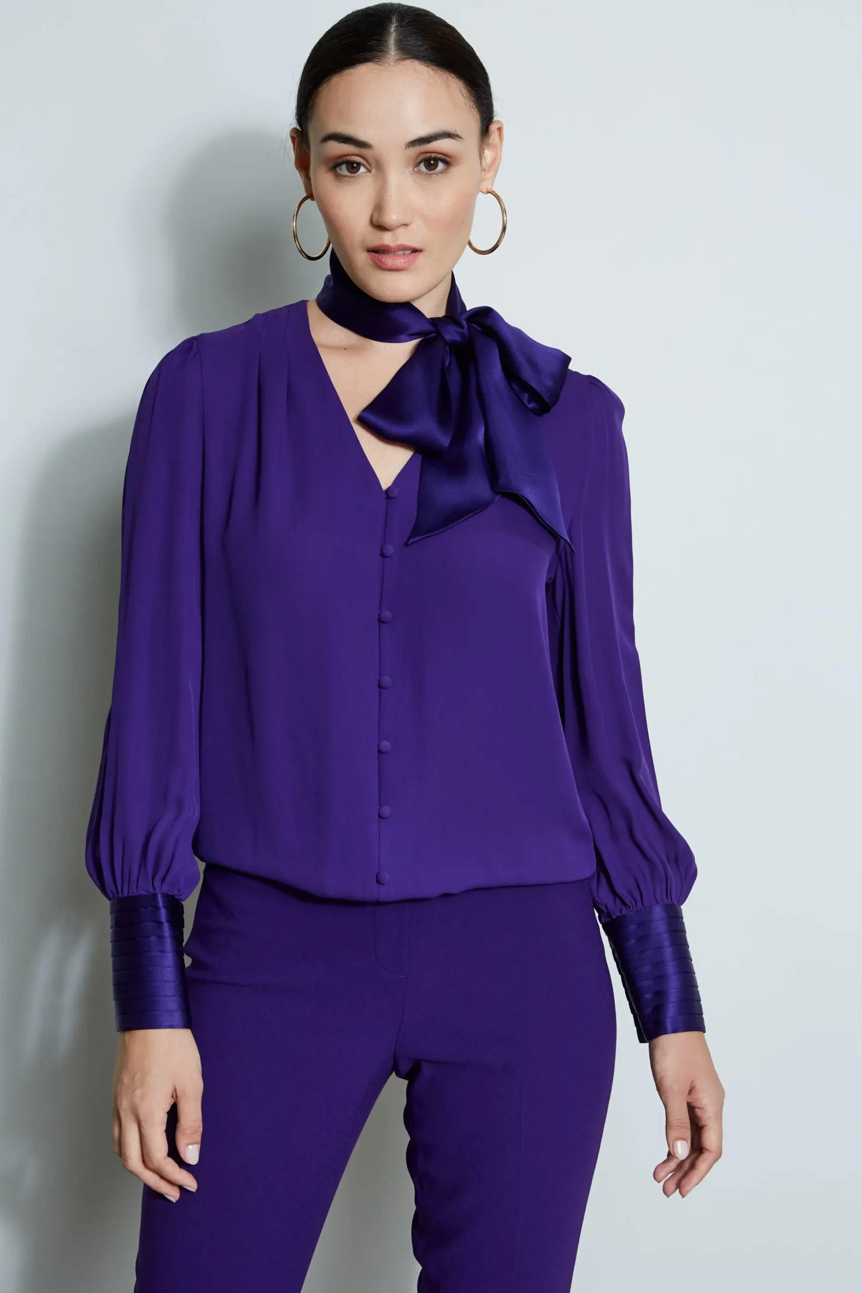 Elie Tahari Tops & Sweaters-Blouson Satin Tie Shirt WINTERPLUM