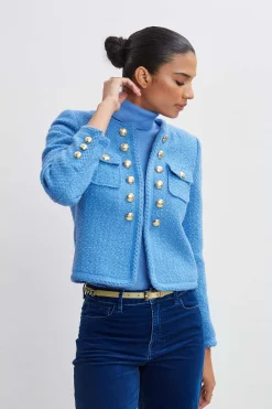 Elie Tahari Jackets & Blazers-Boucle Button Jacket CLOUDBLUE