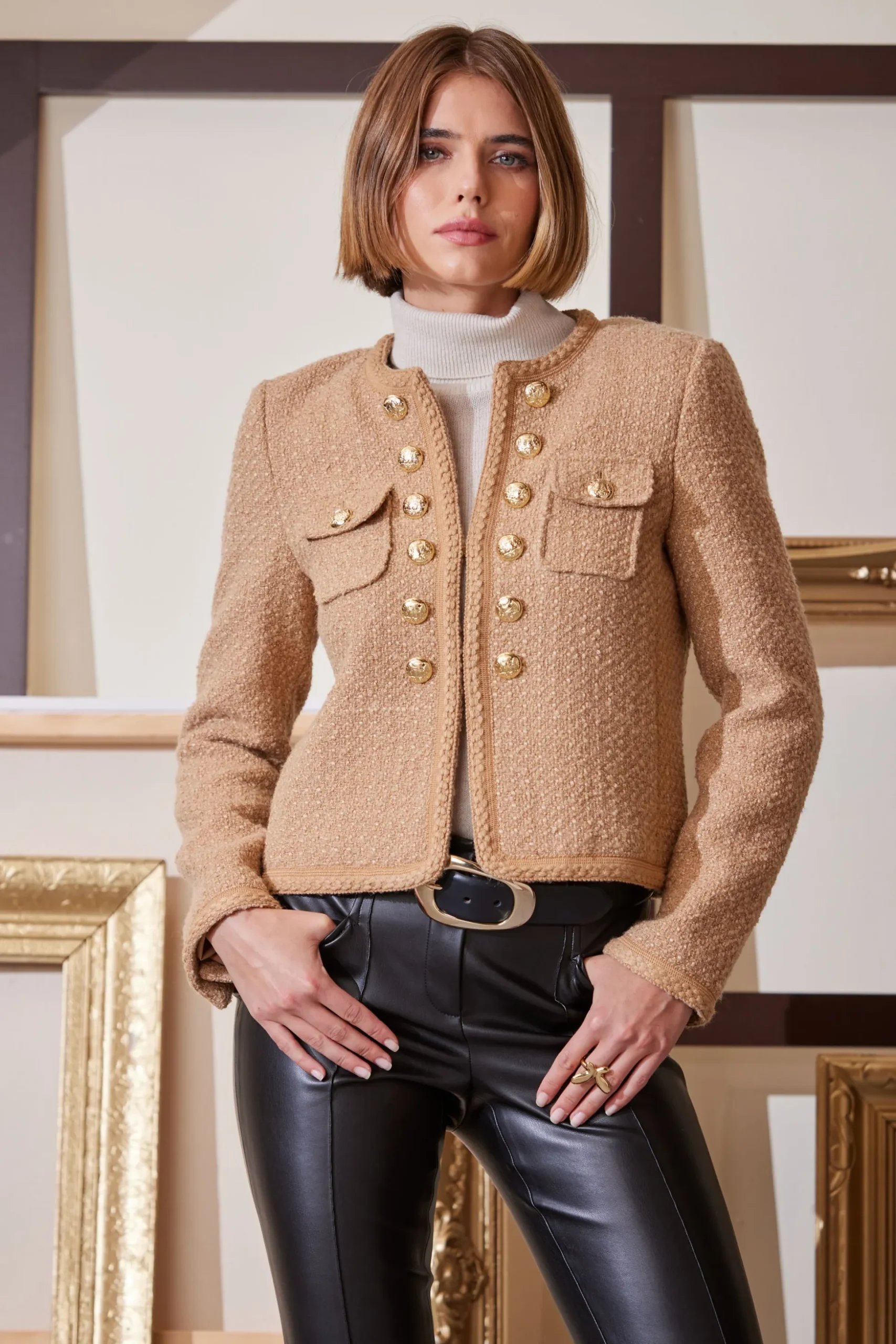 Elie Tahari Jackets & Blazers-Boucle Button Jacket TOFFEE