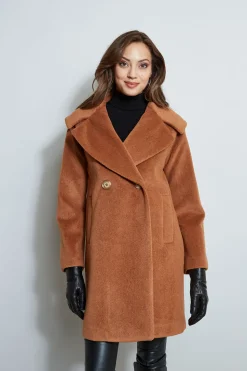 Elie Tahari Coats-Brushed Double Breasted Coat CARAMEL
