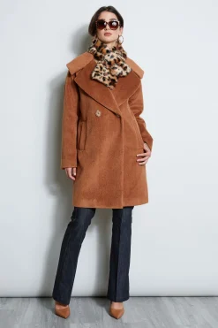 Elie Tahari Coats-Brushed Double Breasted Coat CARAMEL