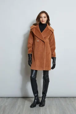 Elie Tahari Coats-Brushed Double Breasted Coat CARAMEL