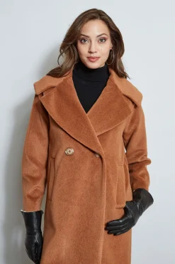 Elie Tahari Coats-Brushed Double Breasted Coat CARAMEL