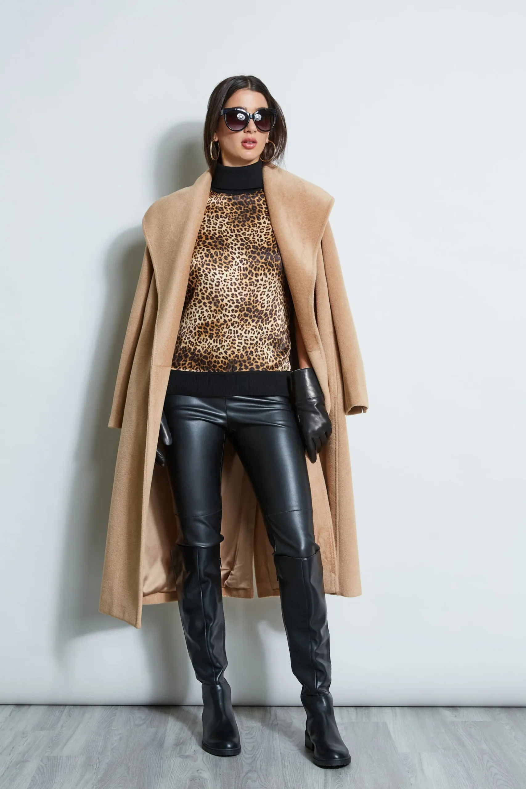 Elie Tahari Coats-Brushed Wrap Maxi Coat CAMEL