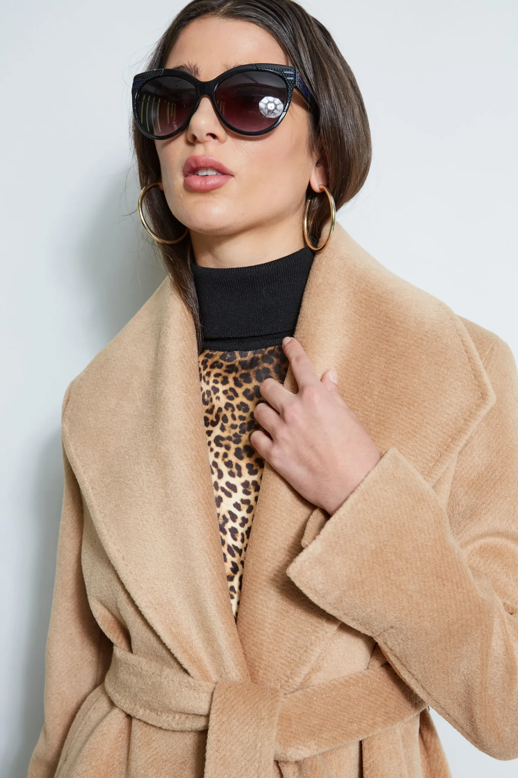 Elie Tahari Coats-Brushed Wrap Maxi Coat CAMEL