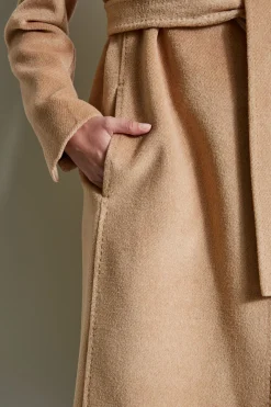 Elie Tahari Coats-Brushed Wrap Maxi Coat CAMEL