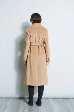 Elie Tahari Coats-Brushed Wrap Maxi Coat CAMEL