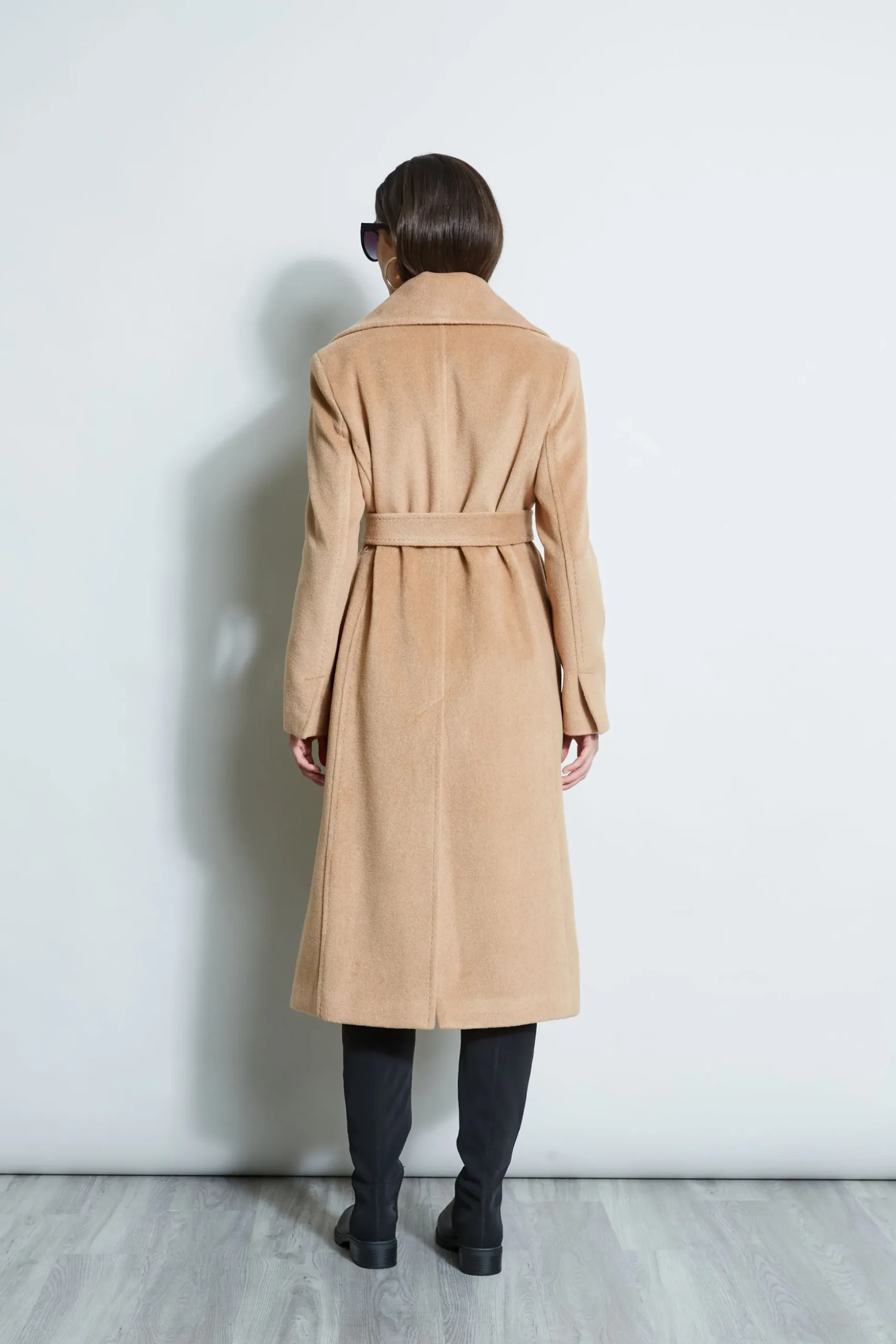Elie Tahari Coats-Brushed Wrap Maxi Coat CAMEL