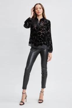 Elie Tahari Tops & Sweaters-Burnout Silk Velvet Burnout Shirt BLACK