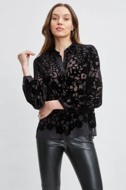 Elie Tahari Tops & Sweaters-Burnout Silk Velvet Burnout Shirt BLACK