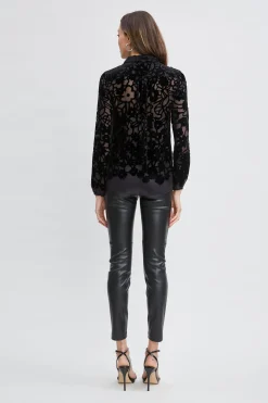Elie Tahari Tops & Sweaters-Burnout Silk Velvet Burnout Shirt BLACK