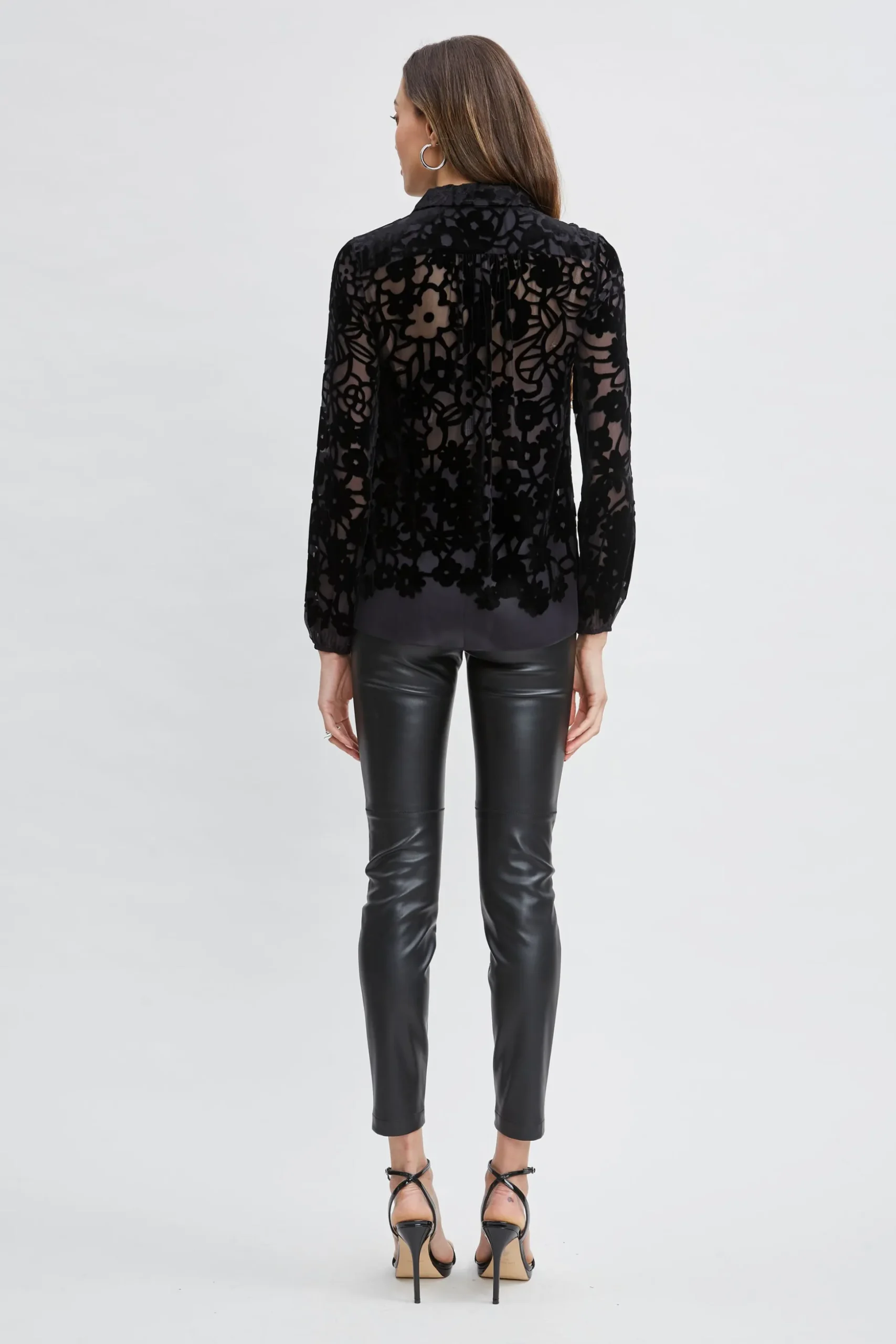 Elie Tahari Tops & Sweaters-Burnout Silk Velvet Burnout Shirt BLACK