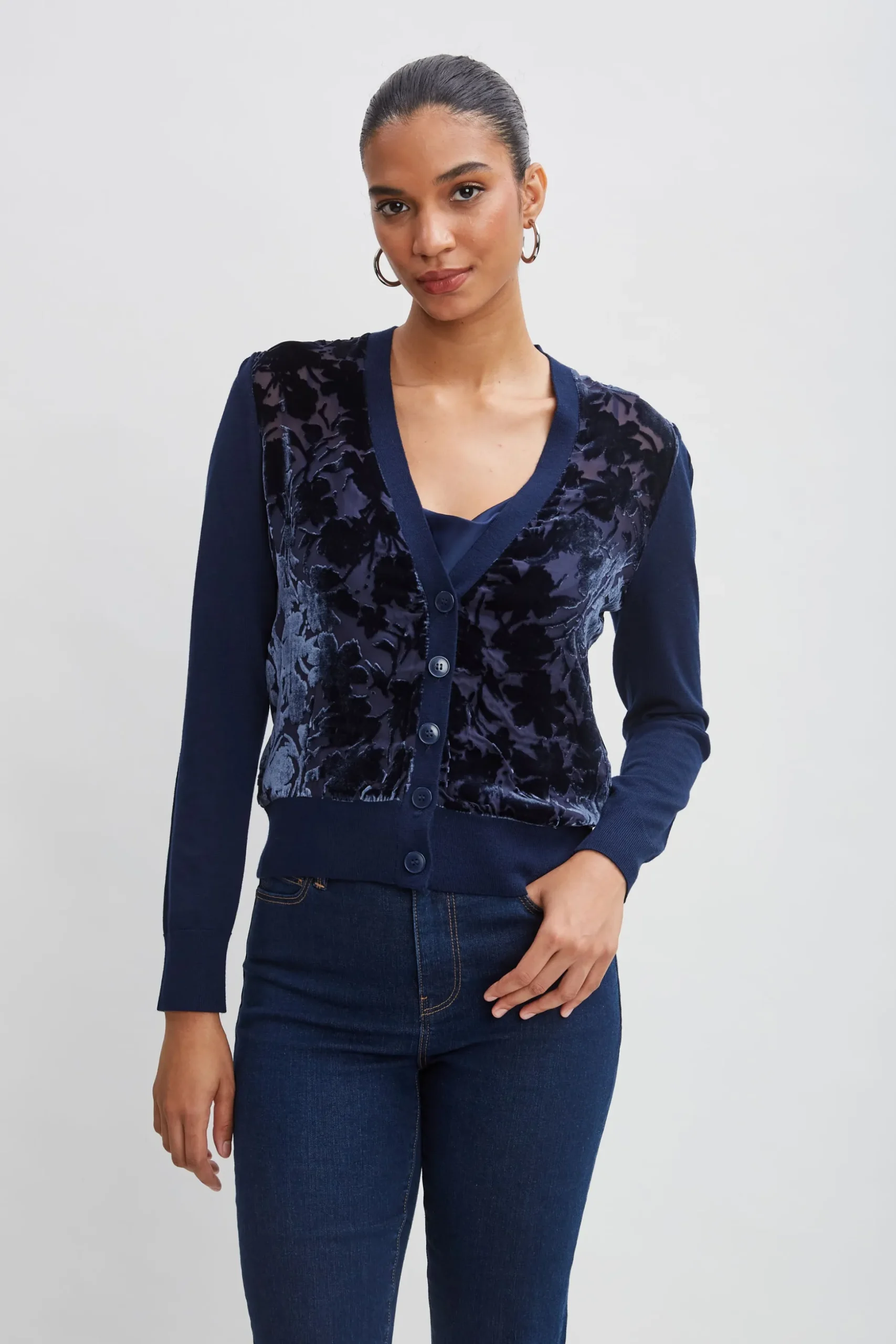 Elie Tahari Tops & Sweaters-Burnout Velvet Cardigan GALAXYNAVY