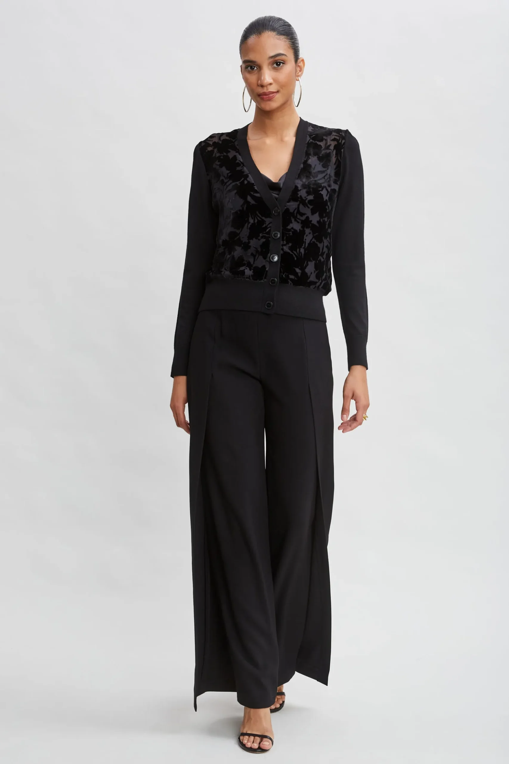 Elie Tahari Tops & Sweaters-Burnout Velvet Cardigan BLACK