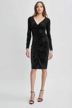 Elie Tahari Dresses & Jumpsuits-Burnout Velvet Ruched Dress BLACK