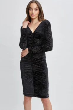 Elie Tahari Dresses & Jumpsuits-Burnout Velvet Ruched Dress BLACK