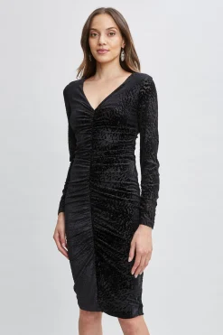 Elie Tahari Dresses & Jumpsuits-Burnout Velvet Ruched Dress BLACK