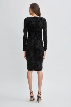 Elie Tahari Dresses & Jumpsuits-Burnout Velvet Ruched Dress BLACK