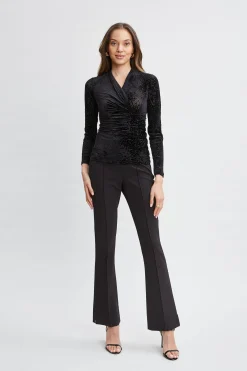 Elie Tahari Tops & Sweaters-Burnout Velvet Ruched Knit BLACK