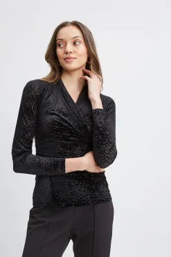 Elie Tahari Tops & Sweaters-Burnout Velvet Ruched Knit BLACK