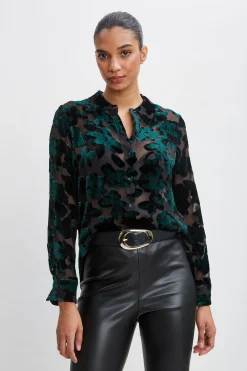 Elie Tahari Tops & Sweaters-Burnout Velvet Shirt FORESTGREEN