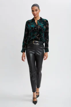Elie Tahari Tops & Sweaters-Burnout Velvet Shirt FORESTGREEN
