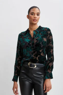 Elie Tahari Tops & Sweaters-Burnout Velvet Shirt FORESTGREEN