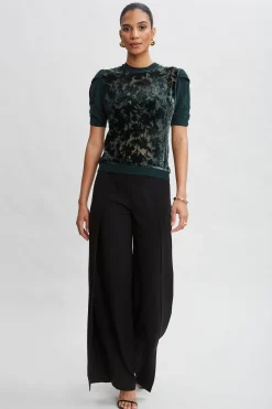 Elie Tahari Tops & Sweaters-Burnout Velvet Short Sleeve Sweater FORESTGREEN