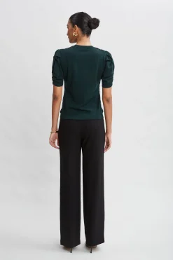 Elie Tahari Tops & Sweaters-Burnout Velvet Short Sleeve Sweater FORESTGREEN