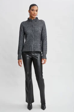 Elie Tahari Tops & Sweaters-Cable Front Cotton Merino Sweater BLACKMELANGE