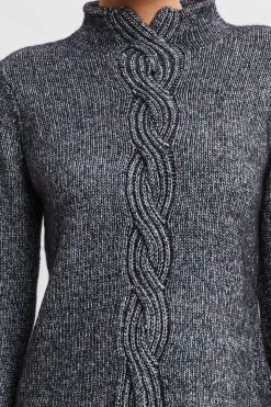 Elie Tahari Tops & Sweaters-Cable Front Cotton Merino Sweater BLACKMELANGE