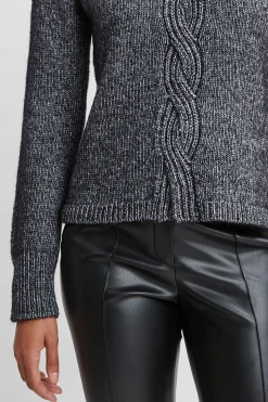 Elie Tahari Tops & Sweaters-Cable Front Cotton Merino Sweater BLACKMELANGE