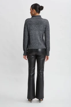 Elie Tahari Tops & Sweaters-Cable Front Cotton Merino Sweater BLACKMELANGE