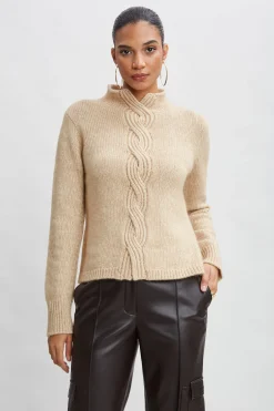 Elie Tahari Tops & Sweaters-Cable Front Cotton Merino Sweater TOFFEEMELANGE